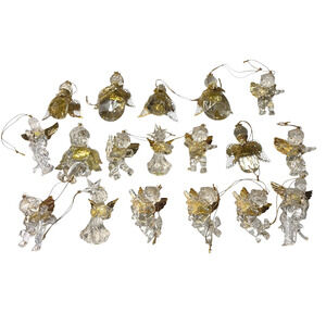 Faux Crystal & Gold Metal Angel Christmas Ornaments Set 18 Victorian Romantic